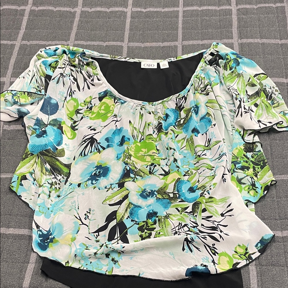 Cato Floral Print Women's Top - Blue and Green